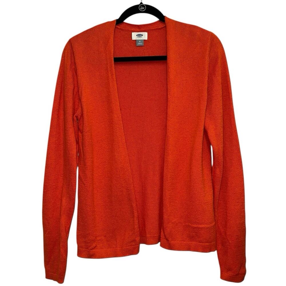 Old Navy Open Front Cardigan Medium Orange Lightweight Knit Sweater Casual